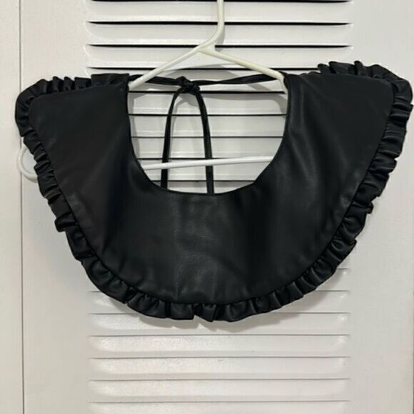 Steve Madden Accessories - Steve Madden Black Pleather Collar with Ruffles Gamine Cute Peter Pan Punk Goth